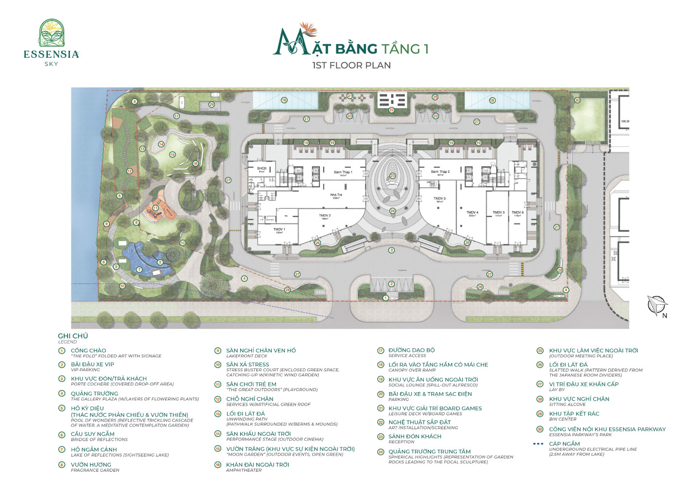 mặt bằng tiện ích Essensia sky